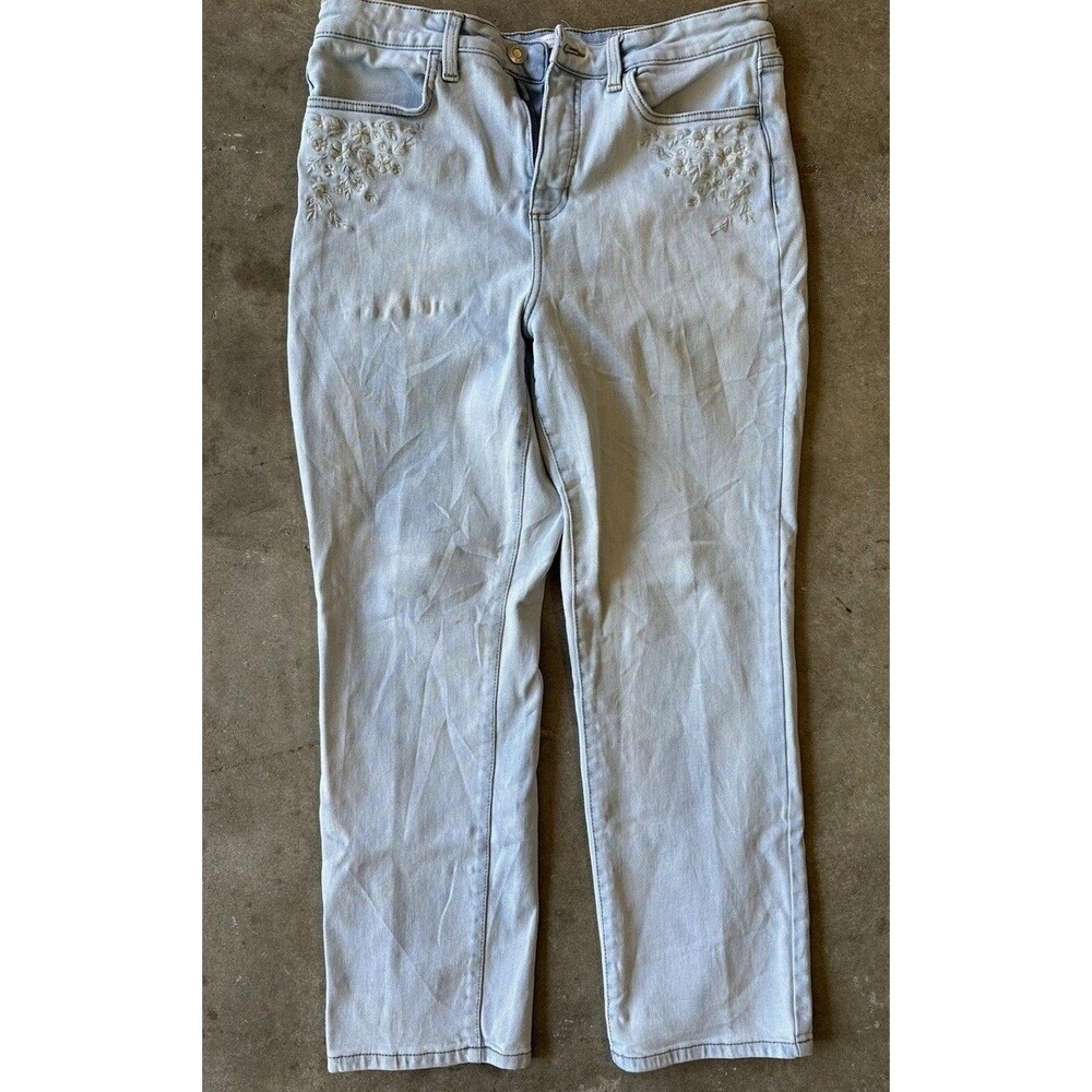 LC Lauren Conrad Jeans Womens 14 Floral Embroidered Straight Light Wash